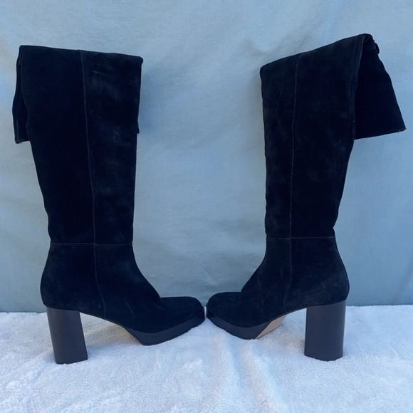 EUC FREE PEOPLE Echo Platform Over The Knee Boot Black Suede EU 41 Leather - Picture 3 of 9